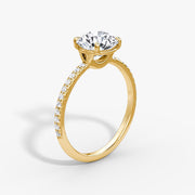 Round Cut - Pave Band - Classic Engagement Ring- 18 K Gold